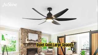 Ventilador de techo negro de 66 pulgadas, luz LED silenciosa con motor de CC