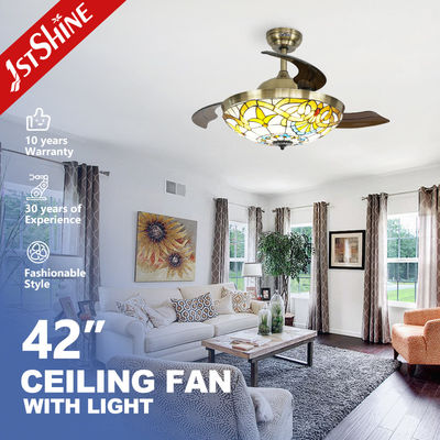 comprar Fan de techo retráctil de 42 pulgadas con lámpara LED de 3 colores Fabricación en línea