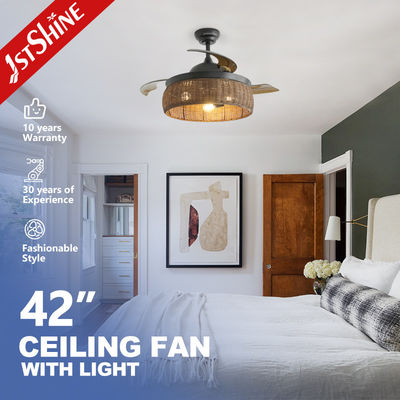 comprar Ventilador de techo de jaula de ratán tejido con lámina invisible de luz villatica Dc 240v Fabricación en línea