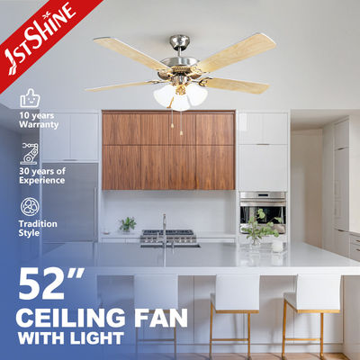 comprar Ventilador de techo de motor de CA de metal clásico con 5 palas de madera contrachapada ligeras Fabricación en línea