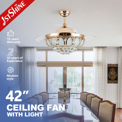 comprar Modo de control WIFI Luz de ventilador de techo LED de cristal con cuchillas ocultas y control de pared Fabricación en línea