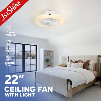 Diseño moderno ventilador de techo LED de 22 pulgadas con pantalla de luz estrellada y luz blanca atenuable
