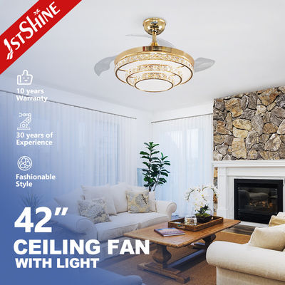 220V Cristal retráctil de ventilador de techo luz de la luz de la luz de la luz de la luz de la luz 3 velocidad