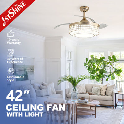 42 pulgadas de ahorro de espacio retráctil ventilador de techo LED con luz y control remoto de aplicación inteligente