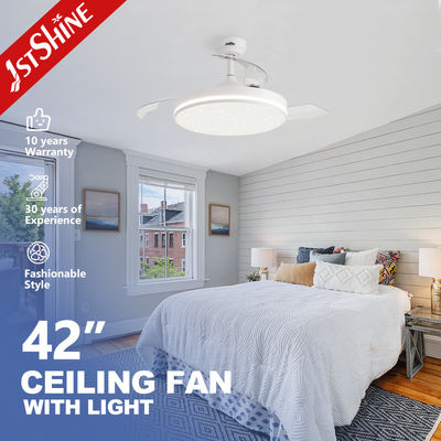 Diseño moderno 1stshine Blanco estrellado ventilador de techo LED con cuchillas ocultas y motor DC