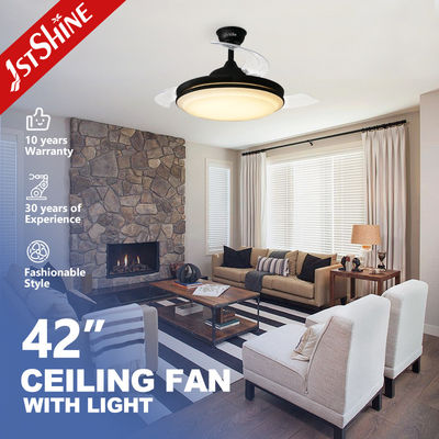 230V Iluminación decorativa ventilador de techo LED retráctil con soporte de atenuación 42 pulgadas tamaño
