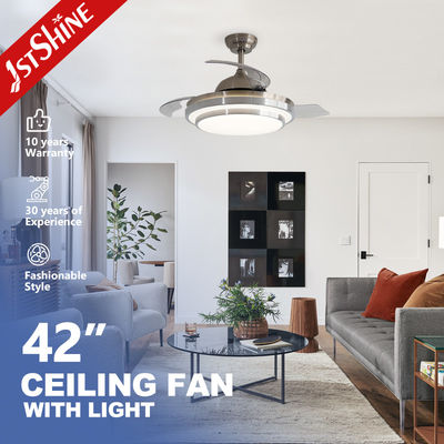 Ventilador de techo LED de cuchillas retráctiles con control remoto y pantalla de lámpara acrílica de 42 pulgadas