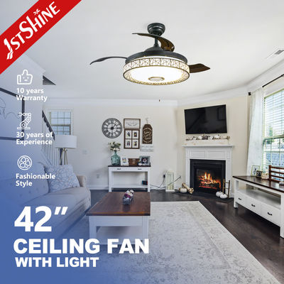Buen precio 42 pulgadas de música multifunción cuchillas ocultas ventilador de techo luz soluciones de iluminación servicio en línea