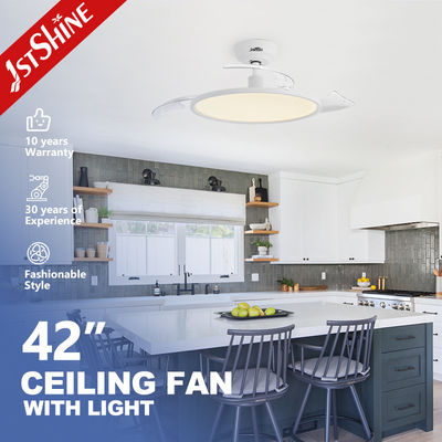 Ultra delgado blanco diseño elegante ventilador de techo retráctil con luz LED y 6