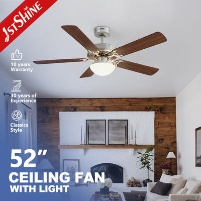 Ventilador de techo decorativo inteligente con luz 2 * E27 control remoto de hoja de MDF de níquel cepillado