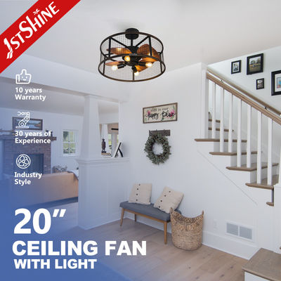 20 pulgadas pequeño ventilador de techo de dormitorio con luz MDF cuchillas de metal jaula de control remoto