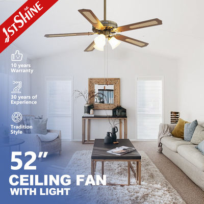 Ventilador de techo clásico de latón antiguo con motor de tracción ligera de cadena AC 5 Mdf Blade