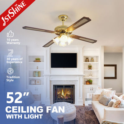 Luz de ventilador de techo decorativo tradicional de 35W con cadena de tracción 4 cuchillas de MDF para el dormitorio