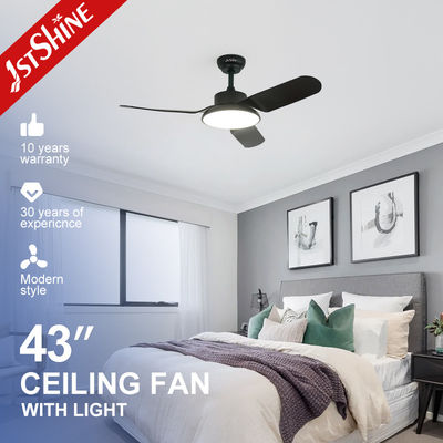 Ventilador de techo LED negro moderno de 43 pulgadas con motor silencioso y función de aire acondicionado