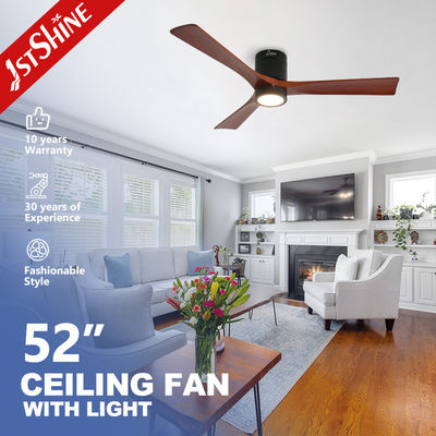 Ventilador de techo moderno de madera natural LED de 3 cuchillas con 5 velocidades de motor de corriente continua