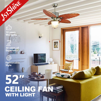 Ventilador de techo de madera natural de 52 pulgadas con interruptor de cadena de tracción y estilo rústico tropical / americano