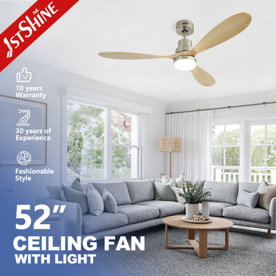 Buen precio Ventilador de techo LED de 52 pulgadas de control remoto con cuchillas de madera maciza y luz integrada en línea
